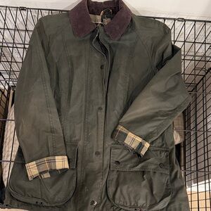 Olive Green Barbour Women's Jacket with Plaid Lining